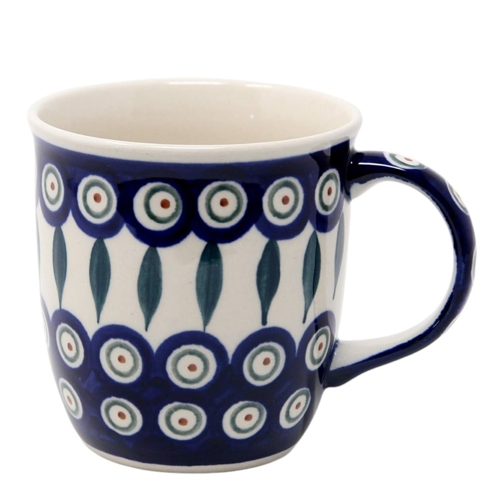 Polish Pottery Mug Zaklady Ceramiczne Boleslawiec Peacock Pattern 12 oz Capacity